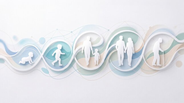 Human Life Cycle from Baby to Elderly with Family and Aging Concept