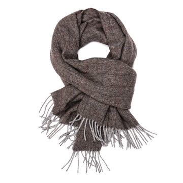 Brown herringbone fringed winter scarf
