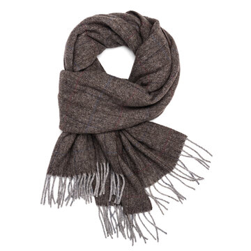 Brown patterned fringed scarf isolated