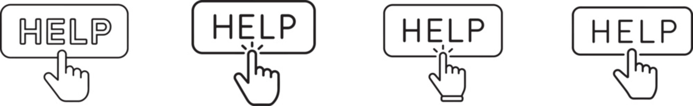 Help button line icon with clicking hand for customer service, support, assistance and contact uses.