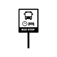 Bus station vertical placard showing clock icon and seat motif © SHAHRIZ