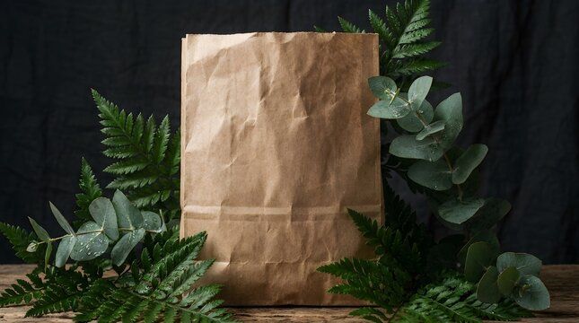 A beautifully crafted rustic woven basket is artfully arranged with vibrant lush tropical foliage against a dark and moody background creating a