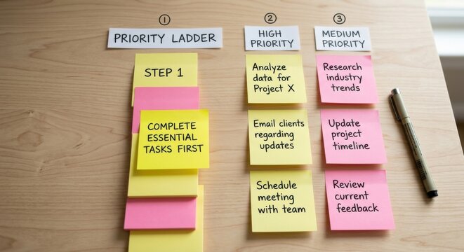 Priority Ladder with Sticky Notes for Task Management
