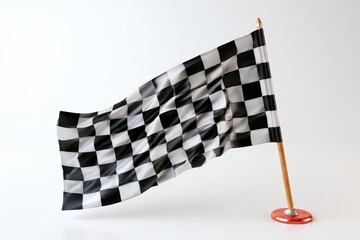 Obraz premium Checkered flag waves dynamically against a clean white backdrop