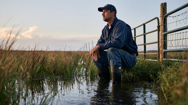 Farmer Checking a Wildlife Gap Under a Pasture Gate