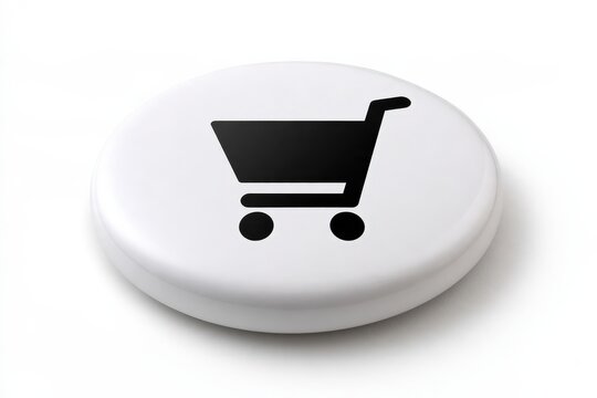 White button with black shopping cart icon