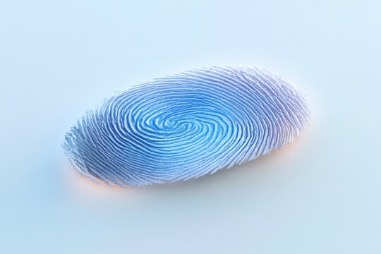 Blue fingerprint glows softly against a pale background
