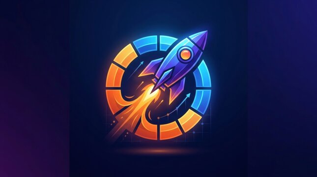Rocket launch icon representing startup acceleration and business growth on a dark background.