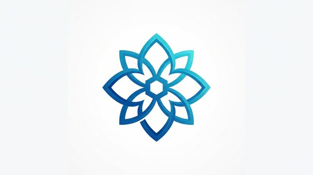 Symmetrical geometric flower logo composed of delicate blue line patterns, representing nature, harmony, creativity, and elegance