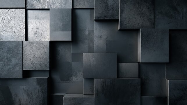 Dark gray geometric blocks create a textured surface, evoking a modern and industrial design concept with shadow play