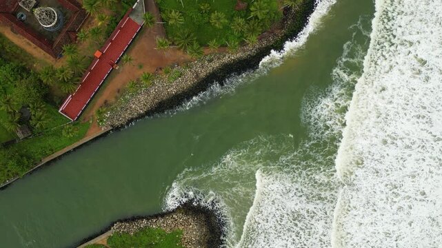     Sweeping Aerial View of Kappil Beach, Arabian Sea and Backwaters in Varkala, Kerala