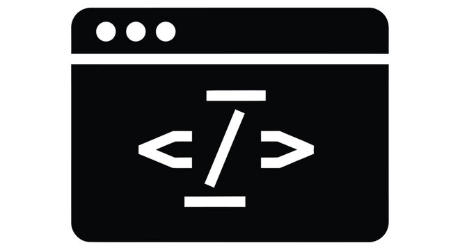 Coding symbol icon featuring angled brackets and a forward slash flat silhouette