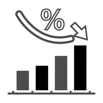 Percentage Decrease Icon With Down Arrow And Bar Chart On White Background
