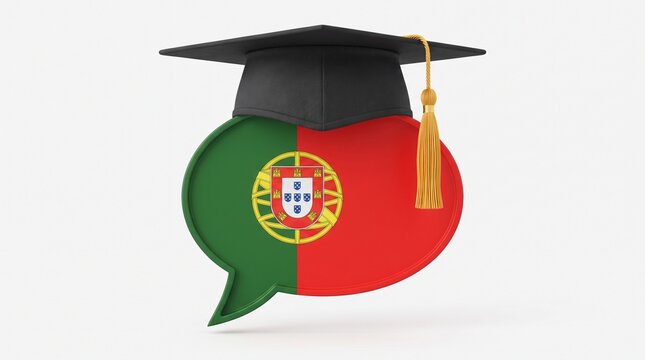 Graduation cap with the national flag of portugal in a speech bubble shape