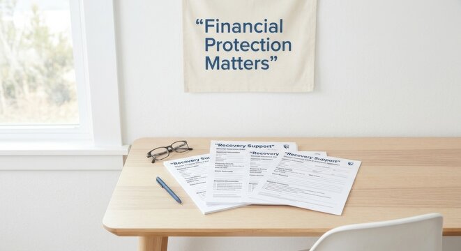 Financial Protection Matters banner and insurance documents on a table