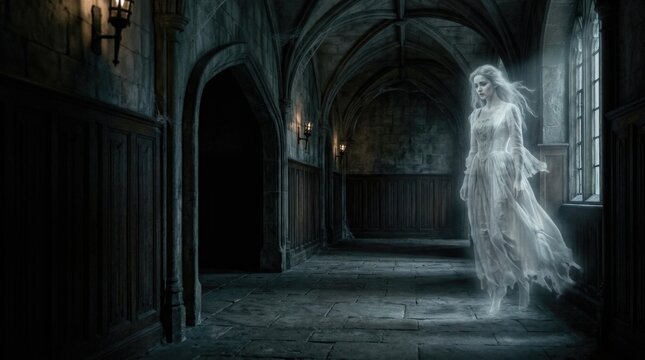 Ethereal Woman in Gothic Stone Archway