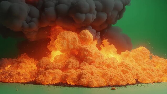 Massive Explosion with Fiery Flames and Thick Smoke Erupting from the Ground