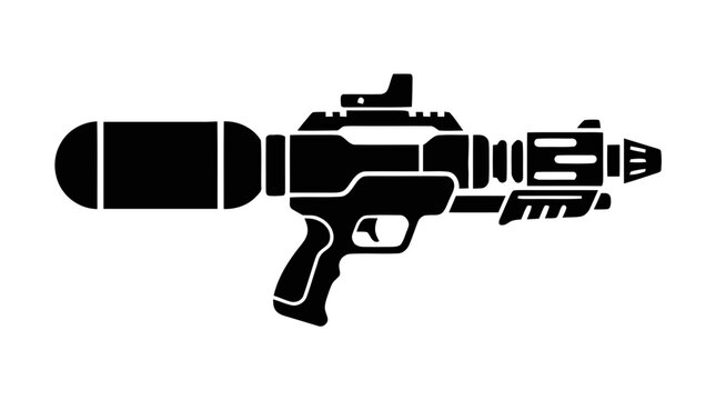 Vector illustration of black silhouette icon of a futuristic scifi blaster gun on a transparent background
