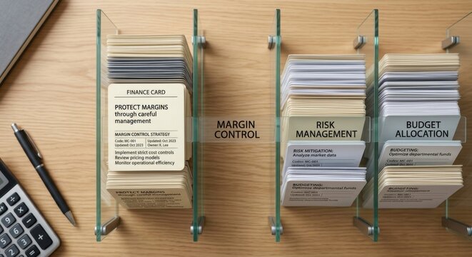 Financial and Risk Management Cards Separated by Glass Dividers