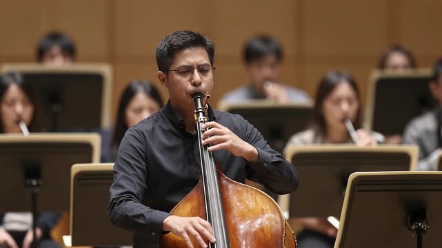 Young Musician Plays Bassoon Performance at Orchestra Rehearsal
