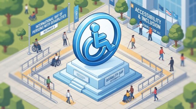 Accessibility Symbol Display in Urban Streetscape Illustration