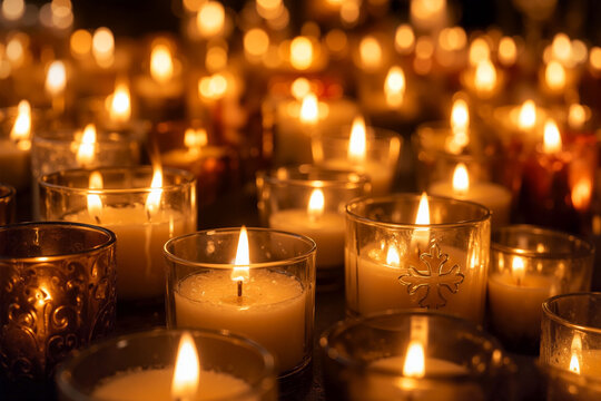 Burning Candles with Cross &ndash; Thanksgiving Service, Prayer and Gratitude
