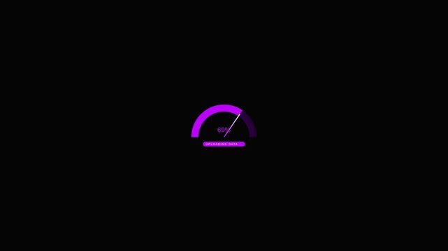 Minimalist purple speedometer icon on black background