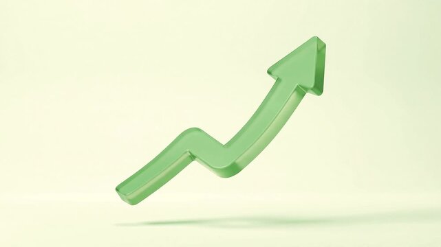 Green upward trending graph arrow with a zigzag path symbolizing growth, progress, success, and positive financial development in business