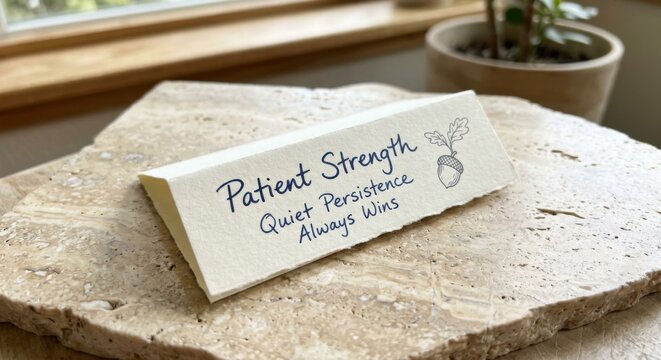 Patient Strength Stone With Oak Acorn Symbol And Motivational Quote