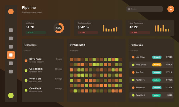 Colorful pixel art game interface showing pipeline stats with progress bars Vector