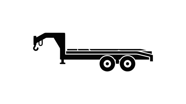 Vector illustration of gooseneck flatbed trailer icon on a transparent background