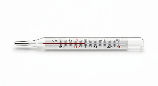 Medical mercury thermometer for clinical body temperature monitoring and health diagnostics in professional settings on transparent