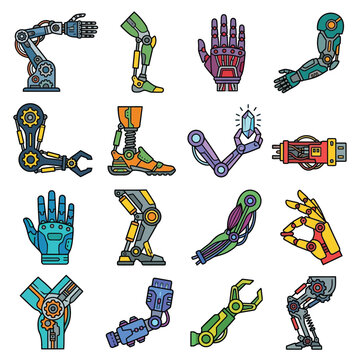mechanical limb set icon vector illustration showing bionic arm and robotic leg
