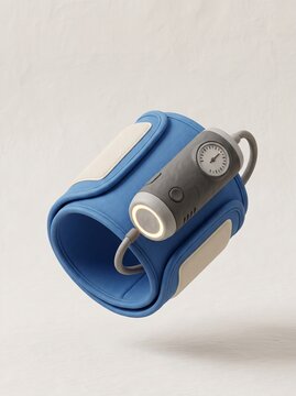 Continuous blood pressure monitoring cuff 3D clay model featuring wireless medical transceiver for remote hypertension tracking