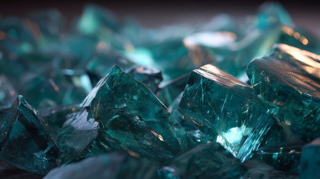 Light shines on pieces of blue glass placed together on a surface
