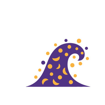 Purple wave with yellow circles and crescents
