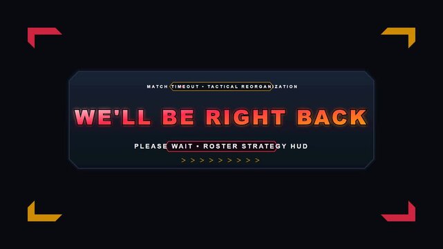 Futuristic gaming screen overlay displaying a tactical pause message for live streaming.