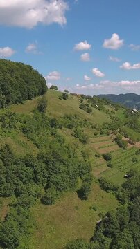 Flying towards green hill