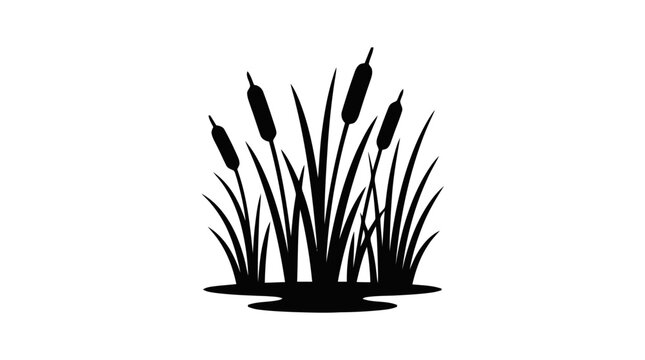 Vector illustration of cattail plants silhouette icon on a transparent background