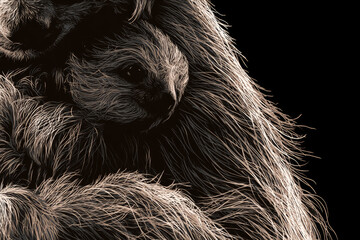 Fototapeta premium Baby two toed sloth successfully climbing onto its mother s chest capturing a genuine
