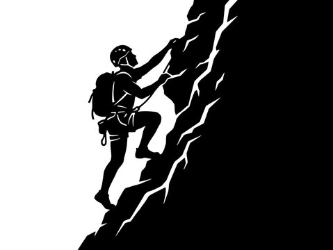 Rock Climber Ascending Cliff Silhouette Vector