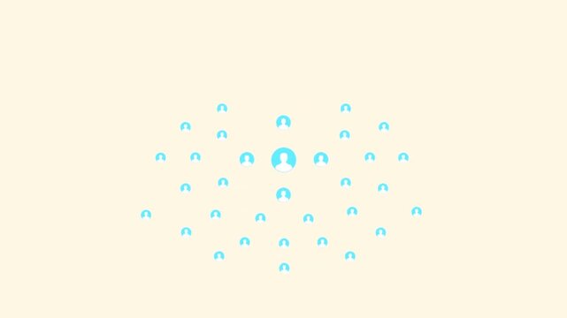 Growing network of connected blue user icons multiplying rapidly in this minimalist digital motion graphic video clip animation design project
