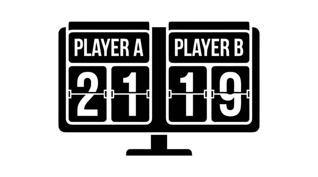 Vector illustration of black and white scoreboard icon showing player scores on a transparent background