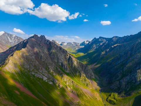 Aerial View of Dramatic Mountain Valley in Kyrgyzstan