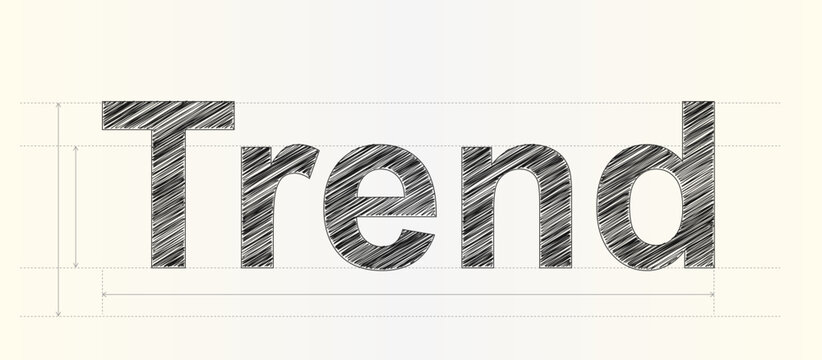 Graphic design concept featuring the word trend written in a creative sketched hand drawn font style
