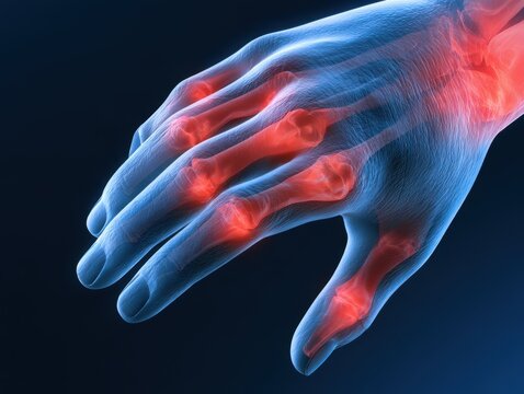 Human Hand Showing Arthritis Symptoms With Joint Inflammation Highlighted
