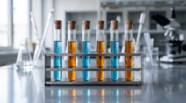 Scientific Laboratory Test Tubes with Colorful Liquid