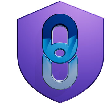 Strong chain link symbol on purple shield, representing unbreakable security and connection technology.