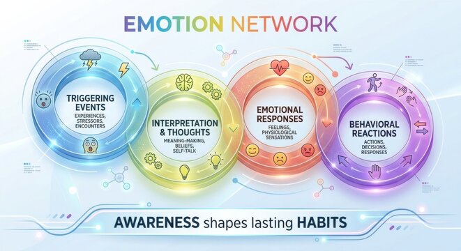 Emotion Network Diagram Illustrating Interpretation Thoughts and Emotional Responses