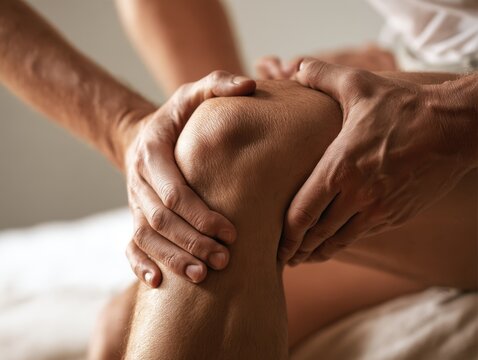 Person Receiving Gentle Hand Massage On Knee Area